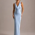 Satin Mermaid Maxi Dress Elegant Sleeveless V Neck Evening Gown