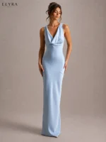 Satin Mermaid Maxi Dress Elegant Sleeveless V Neck Evening Gown