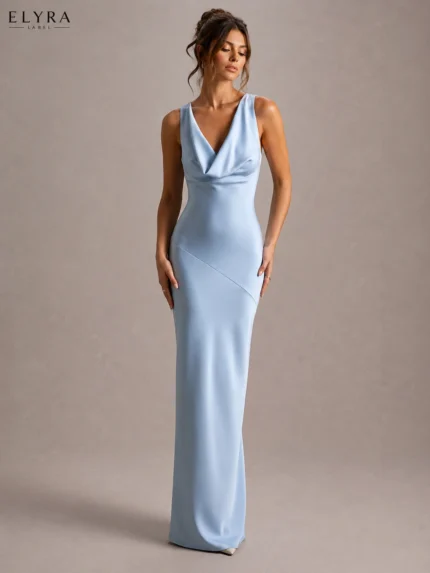 Satin Mermaid Maxi Dress Elegant Sleeveless V Neck Evening Gown