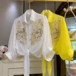 Sequined Embroidered Chiffon Blouse