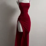 Red Lace Up Back Maxi Dress