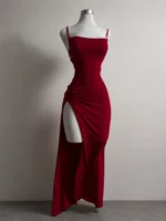 Red Lace Up Back Maxi Dress