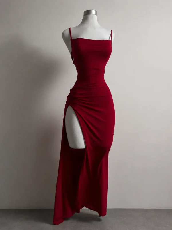Red Lace Up Back Maxi Dress