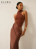 Hollow Out Maxi Dress – Elegant Sleeveless Evening Gown - Image 2