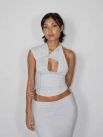 Lace Up Halter Tank Top – Chic Sleeveless Y2K Crop Top - Image 6