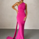 One Shoulder Backless Maxi Dress for Women Elegant Pink Mermaid Dress