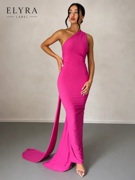 One Shoulder Backless Maxi Dress for Women Elegant Pink Mermaid Dress