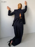 Navy Pinstripe Blazer Set | Elegant Women's Business Suit - Image 10