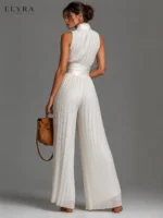 White Pleated Jumpsuit | Elegant Wide Leg Women's Jumpsuit - Image 2