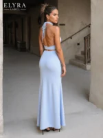 Sky Blue Halter Backless Maxi Dress | Elegant Summer Style - Image 2