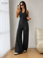 Black Pinstripe Wide Leg Jumpsuit | Elegant Office Style - Image 4