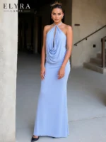 Sky Blue Halter Backless Maxi Dress | Elegant Summer Style - Image 3