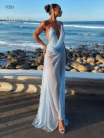 Sky Blue Sheer Slip Maxi Dress | Elegant Beach Gown - Image 2
