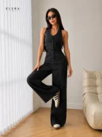 Black Pinstripe Wide Leg Jumpsuit | Elegant Office Style - Image 3
