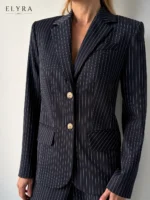 Navy Pinstripe Blazer Set | Elegant Women's Business Suit - Image 4
