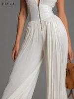 White Pleated Jumpsuit | Elegant Wide Leg Women's Jumpsuit - Image 4