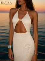 Halter Cut Out Maxi Dress – Elegant Beach Party Gown - Image 3
