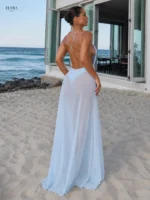 Sky Blue Sheer Slip Maxi Dress | Elegant Beach Gown - Image 3