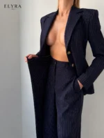 Navy Pinstripe Blazer Set | Elegant Women's Business Suit - Image 5