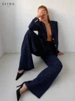 Navy Pinstripe Blazer Set | Elegant Women's Business Suit - Image 6