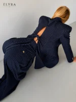 Navy Pinstripe Blazer Set | Elegant Women's Business Suit - Image 7