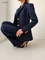 Navy Pinstripe Blazer Set | Elegant Women's Business Suit - Image 9