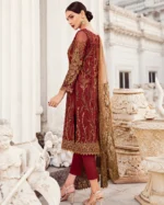 Iznik Maroon Embroidered Chiffon Suit – 5 Stunning Details - Image 2