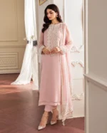 Baroque Embroidered Chiffon Suit in Blush Pink with Matching Dupatta