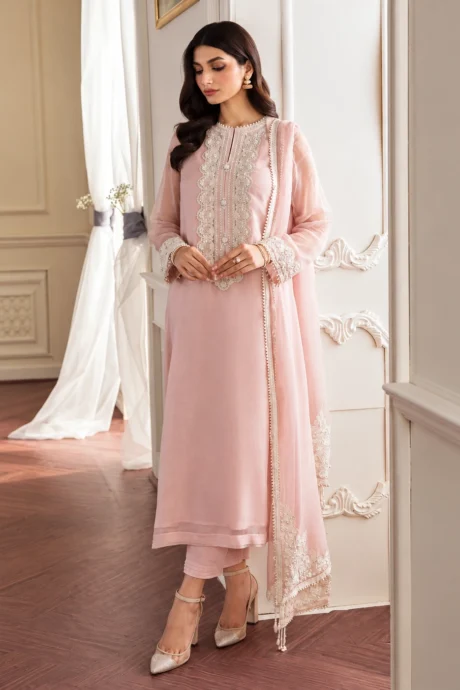 Baroque Embroidered Chiffon Suit in Blush Pink with Matching Dupatta