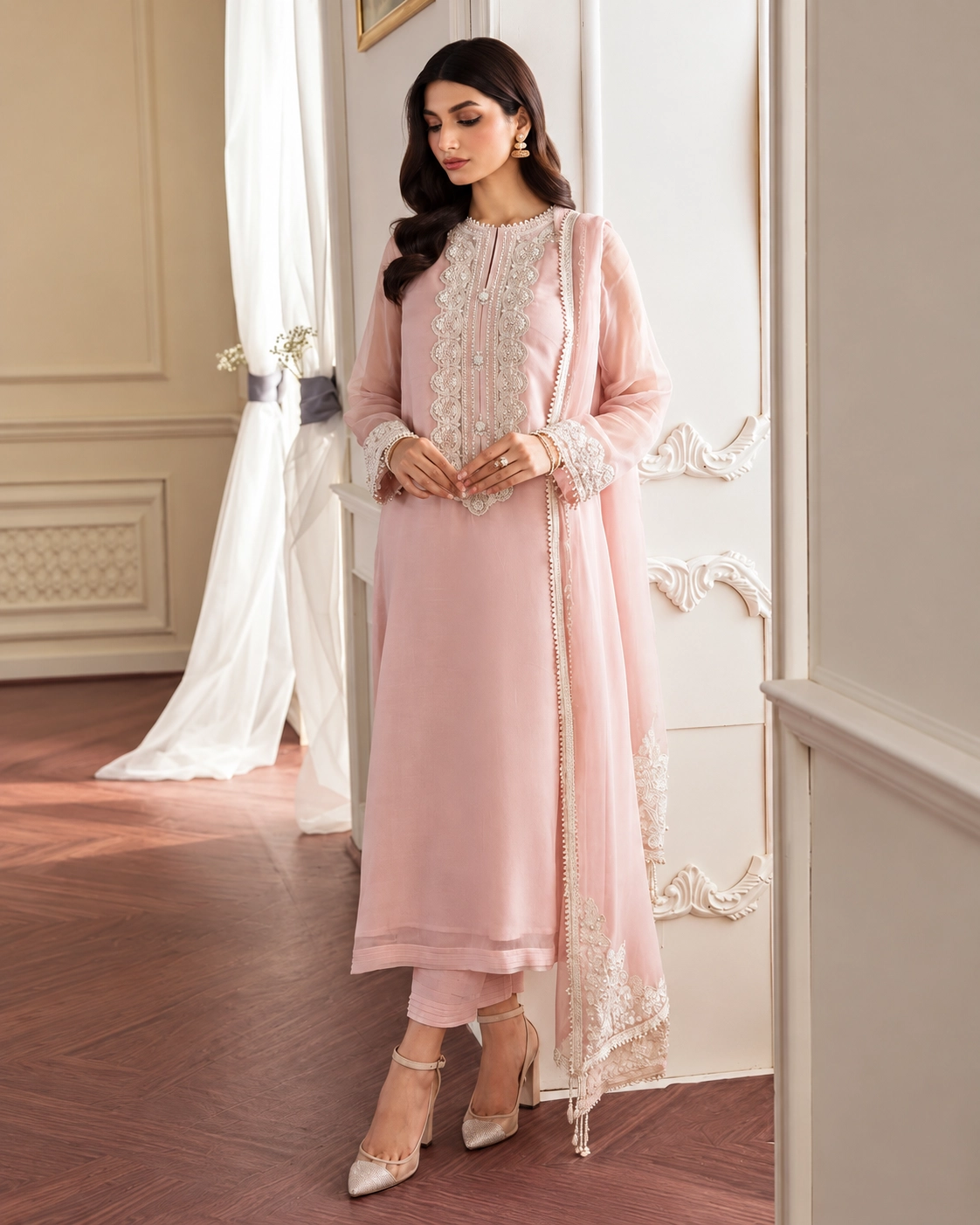 Baroque Embroidered Chiffon Suit – 5 Elegant Style