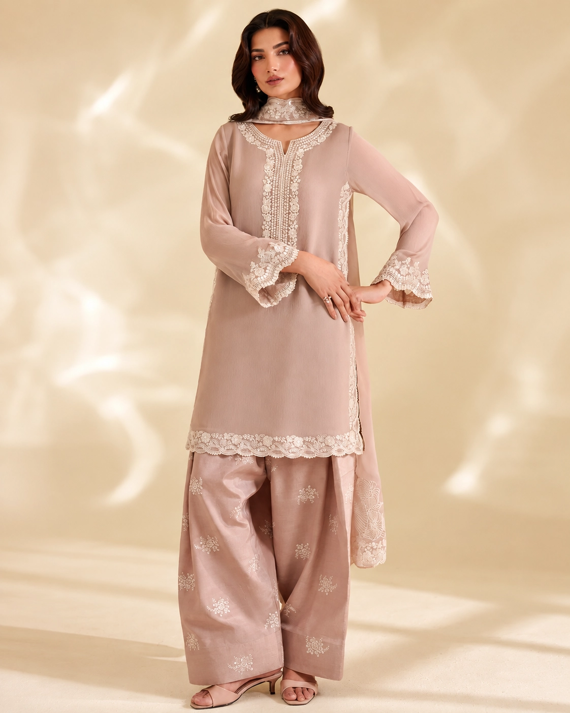 Embroidered Organza Lace Chiffon Suit – 5 Elegant Features