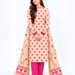 Dhanak Printed 3 Piece Suit with Heart Pattern and Matching Plain Trouser
