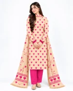 Dhanak Printed 3 Piece Suit with Heart Pattern and Matching Plain Trouser