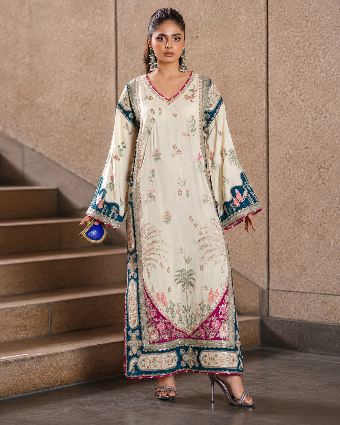 Ethnic Embroidered Silk Kaftaan – 5 Stunning Style Details