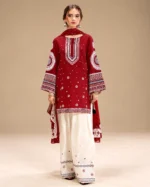 Jazmin Dhanak Embroidered 3 Piece Suit in five colours with embroidered shirt and trouser and printed wool shawl