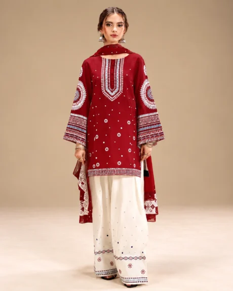 Jazmin Dhanak Embroidered 3 Piece Suit in five colours with embroidered shirt and trouser and printed wool shawl