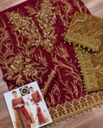 Iznik Maroon Embroidered Chiffon Suit – 5 Stunning Details - Image 4