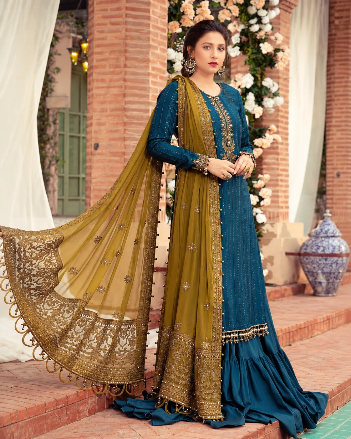 Teal Chiffon Embroidered Suit – 5 Stunning Style Details