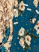 Al-Bakhat 2 Piece Satin Silk Kurta Set – Floral Print - Image 6